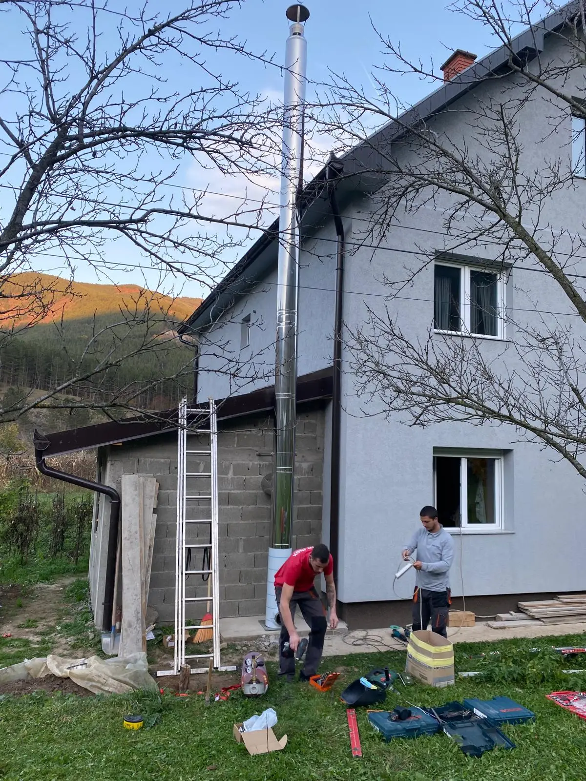 Polished stainless steel chimney installed on private house, HVD Inox Kraljevo